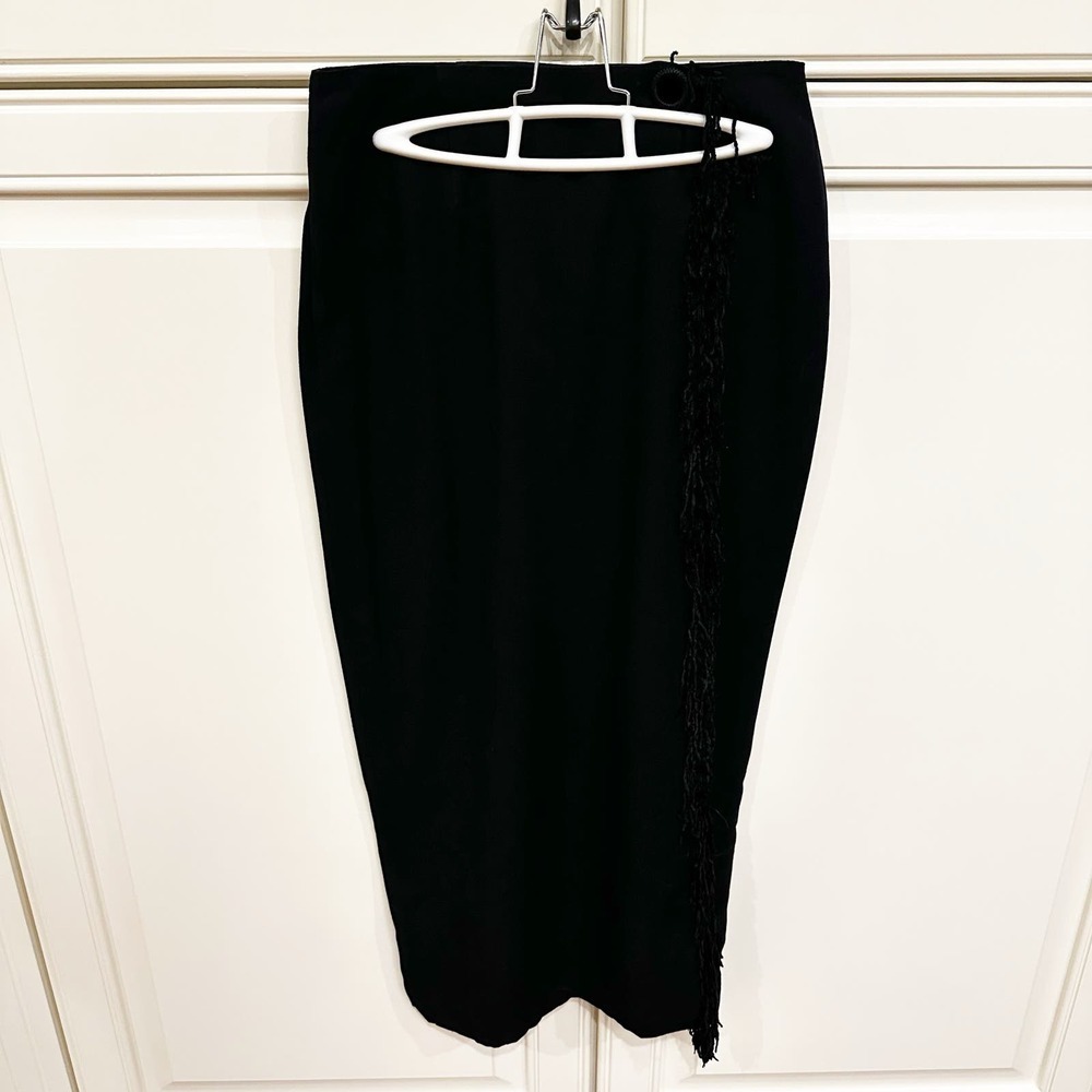 American Vintage Tina Hagen Women’s Wool Blend Black Fringe Column Midi Skirt